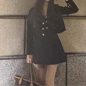 Black velvet blazer and mini dress set